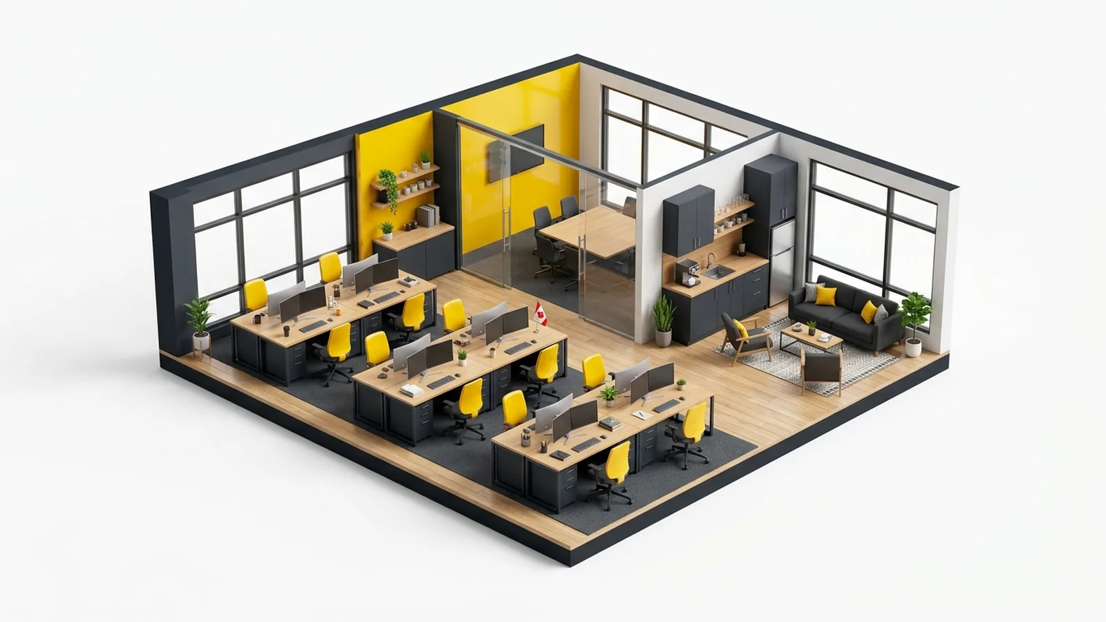 Cutaway model of the Flavian Digital single-floor studio in Canada